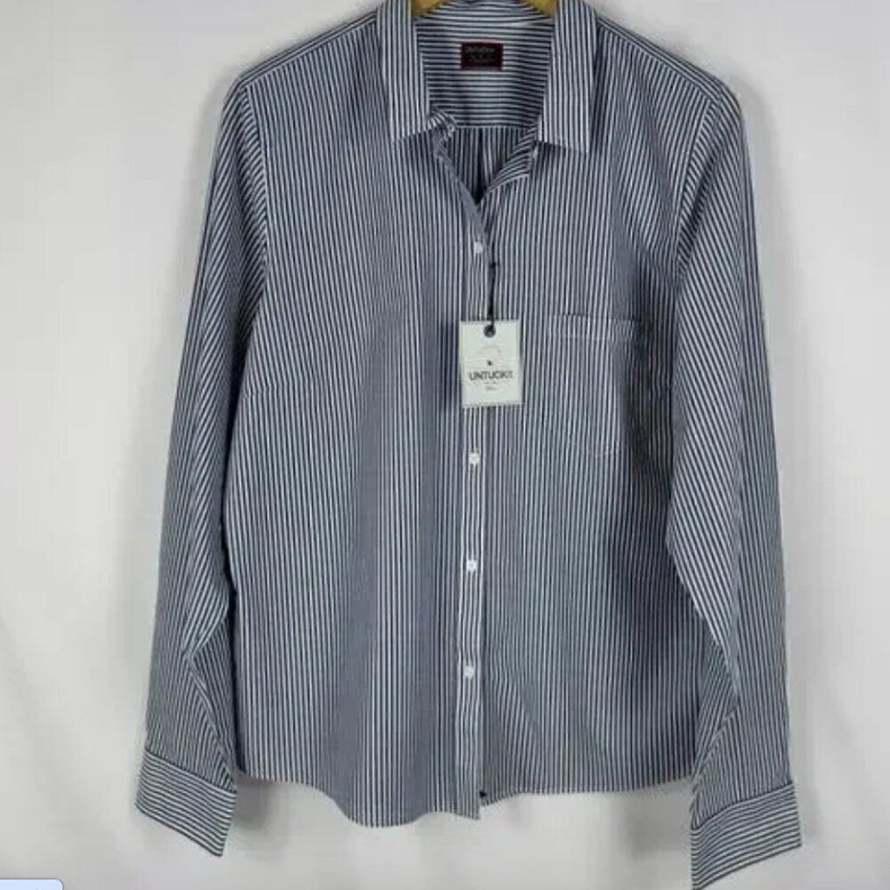 Untuckit Marsanne striped women's blue and white stripe button up blouse sz6 NWT